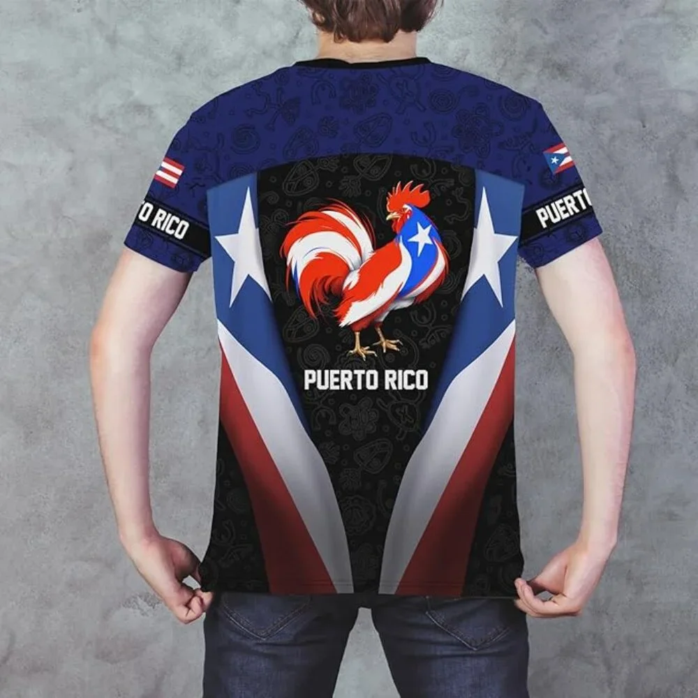 Mens Novelty Flag Puerto Rico T-Shirt 3D Printed Graphic Short Sleeve Shirt Crew - Picture 5 of 6